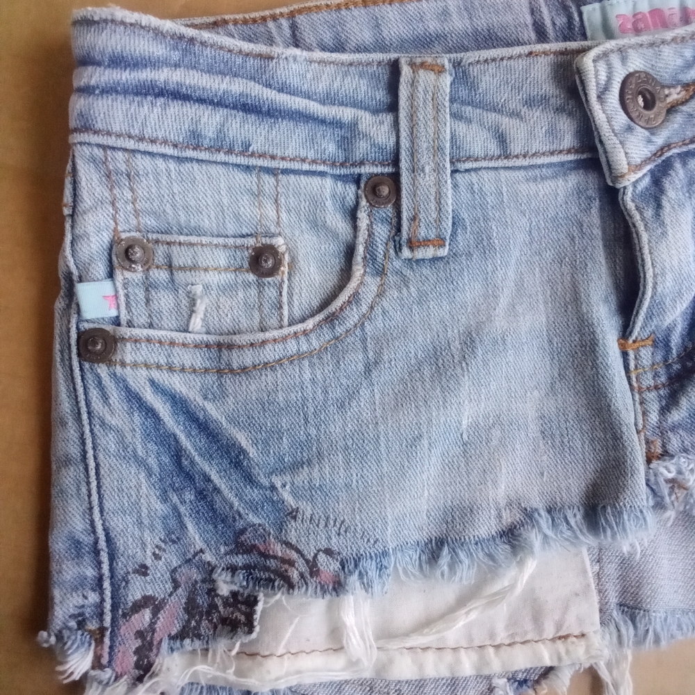 Zana Di Jeans Very Short Jean Mini Skirt Size 0 Pink Floral & Gemstone Designs - Picture 3 of 15